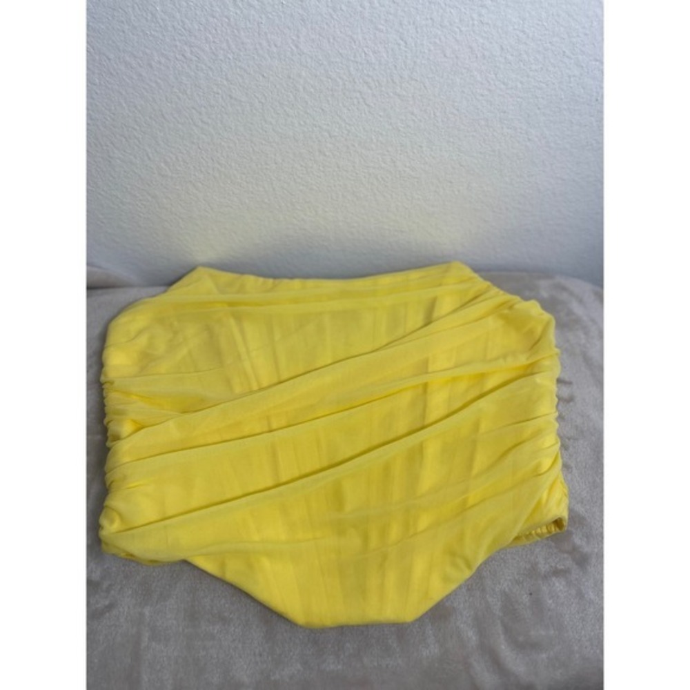 Marthea Yellow Mesh Draped Corset Top Ruched Boned Sleeveless XL NEW - Picture 3 of 16